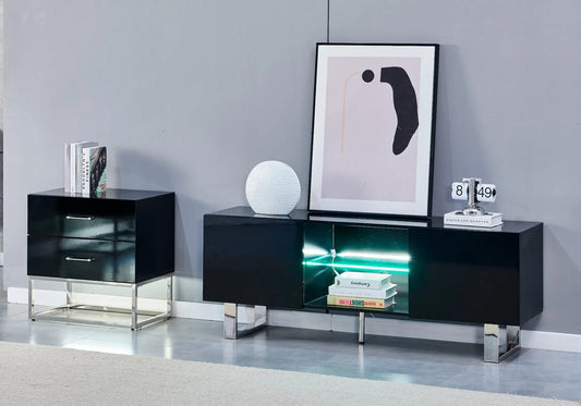 Petit meuble de rangement noir laqué et argent | Zumi