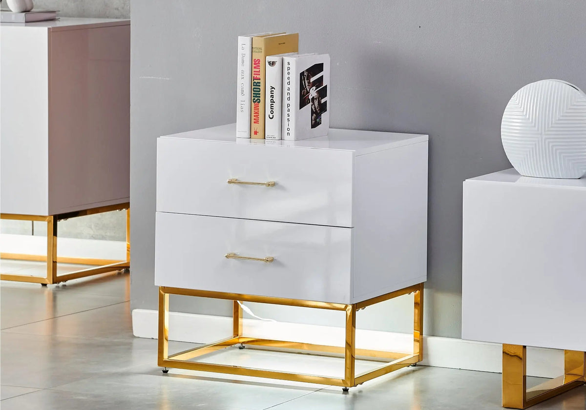 Petit meuble de rangement laqué blanc et doré | Zumi