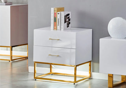 Petit meuble de rangement laqué blanc et doré | Zumi