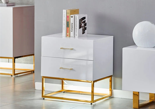 Petit meuble de rangement laqué blanc et doré | Zumi