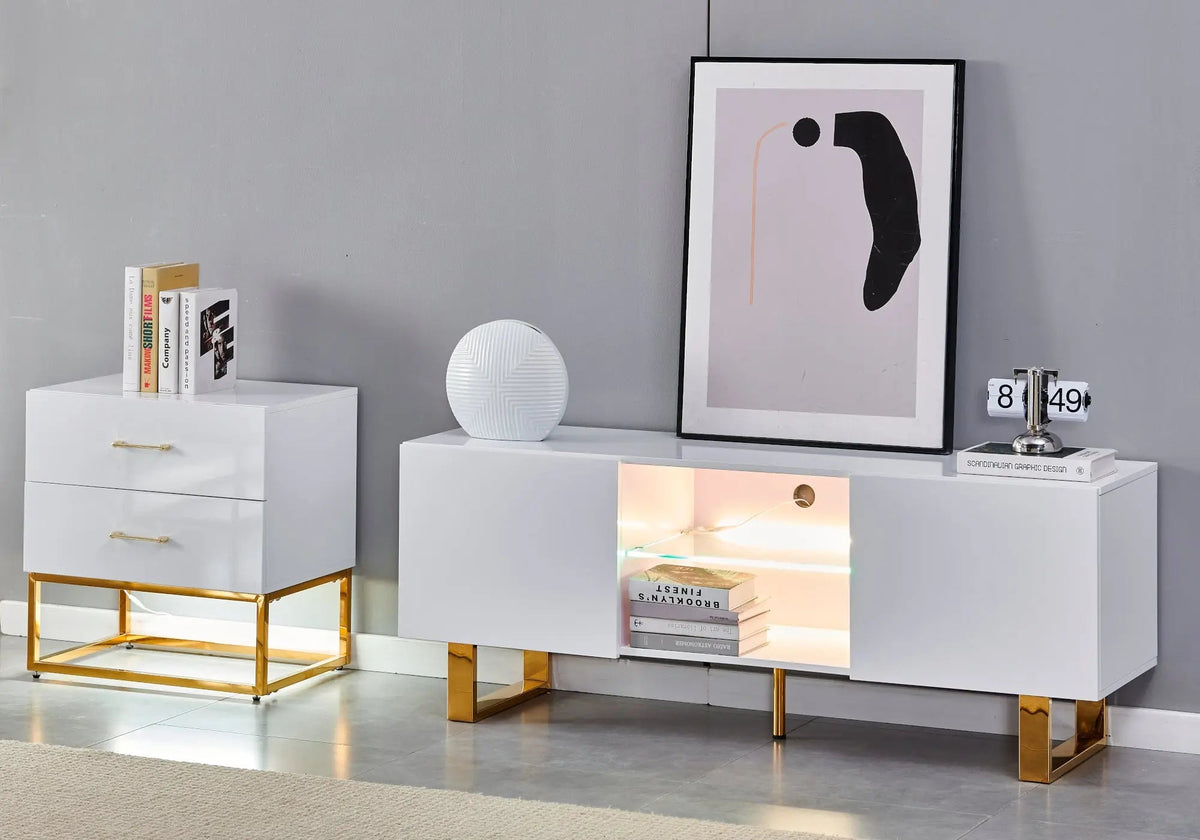 Petit meuble de rangement laqué blanc et doré | Zumi
