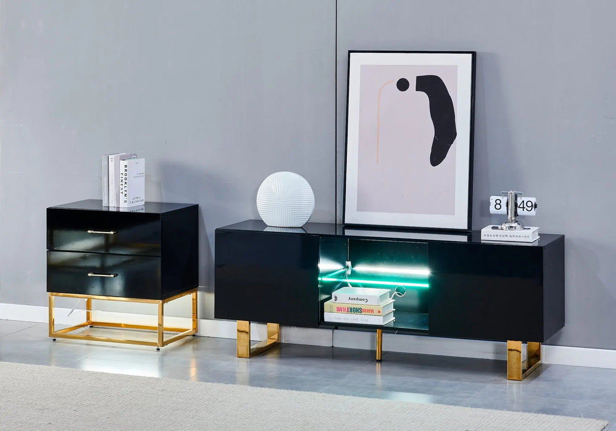 Petit meuble de rangement laqué noir et doré | Zumi