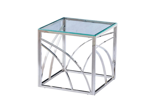 Petite table de salon design argentée verre | Nyro