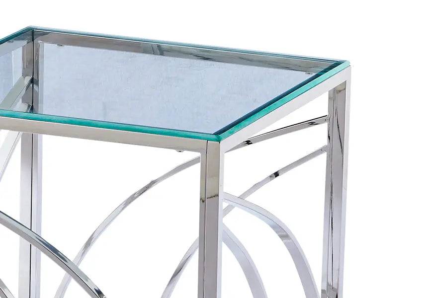 Petite table de salon design argentée verre | Nyro