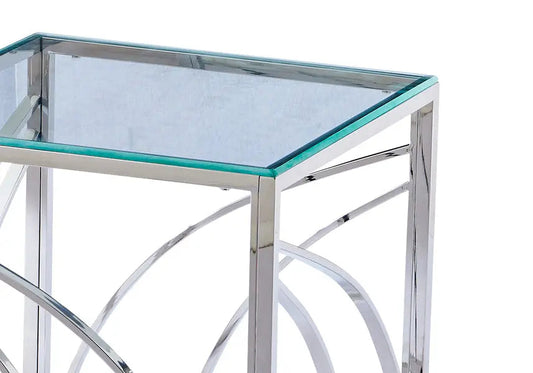 Petite table de salon design argentée verre | Nyro