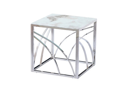 Petite table basse de salon argentée et marbre blanc | Nyro