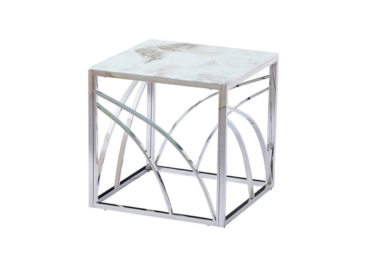 Petite table basse de salon argentée et marbre blanc | Nyro