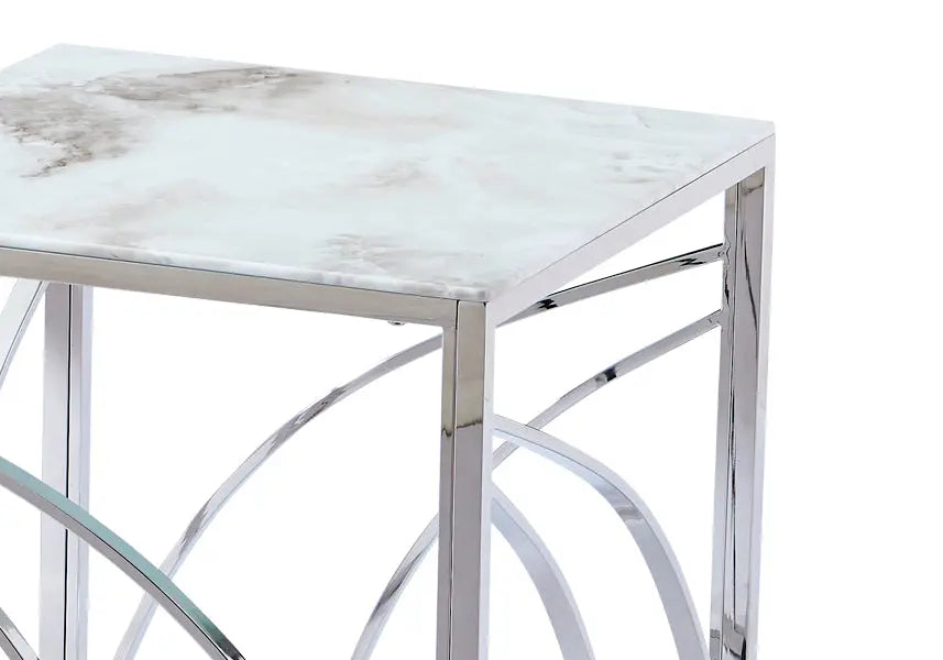 Petite table basse de salon argentée et marbre blanc | Nyro