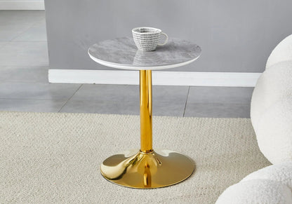 Petite table d'appoint dorée céramique marbre blanc | Kaelo