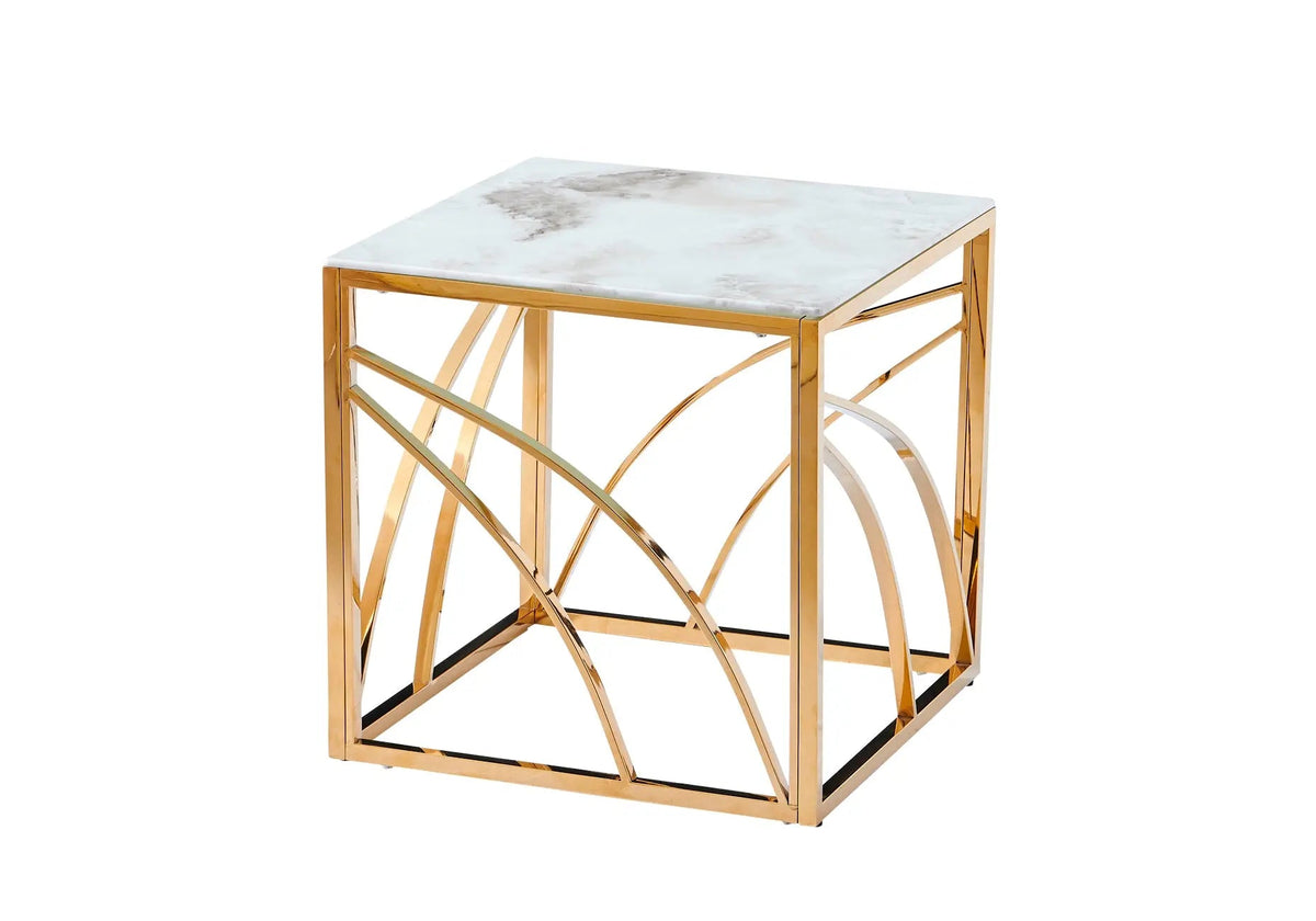Petite table d'appoint dorée et marbre blanc | Nyro
