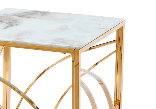 Petite table d'appoint dorée et marbre blanc | Nyro