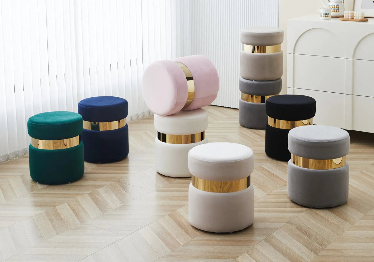 Pouf design en beige et structure dorée | Vian