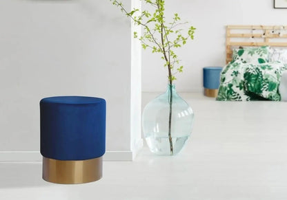 Pouf design bleu et socle en métal doré | Vexta