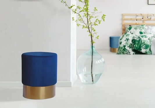 Pouf design bleu et socle en métal doré | Vexta