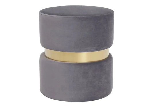 Pouf design en gris et socle en métal doré | Vian