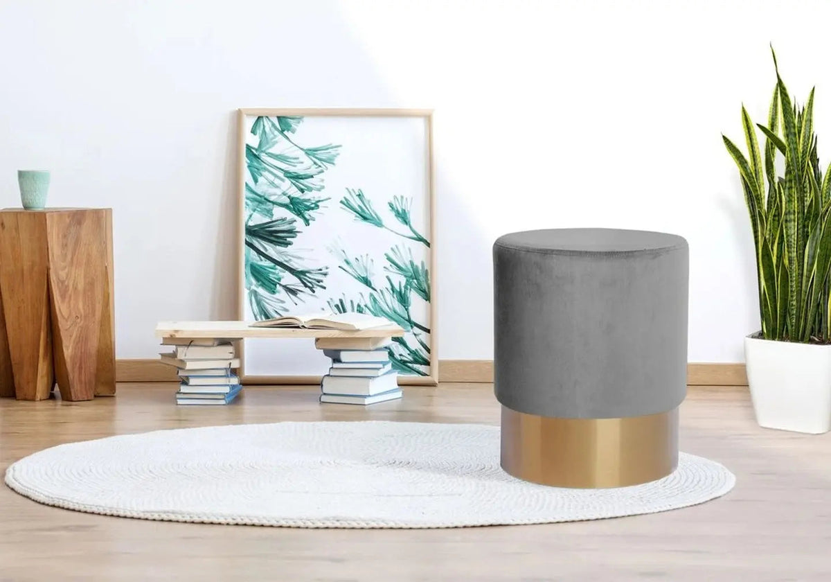 Pouf design en gris et base en métal doré | Vexta