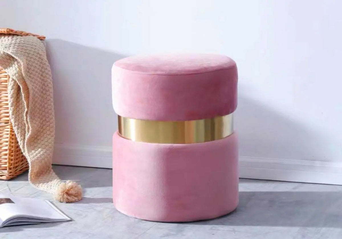Pouf design moderne en rose et métal doré | Vian