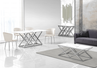 Table basse effet marbre blanc et pied argent | Vexta