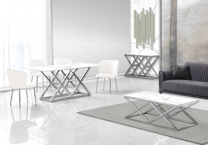 Salle à manger complète marbre blanc et argent | Vexta