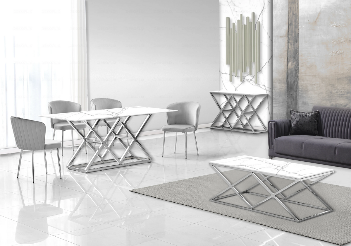Banc capitonné en gris et acier chromé | Vexta