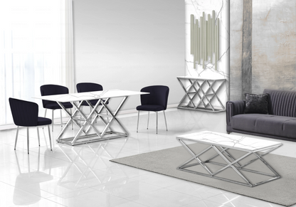 Salle à manger complète marbre blanc et argent | Vexta