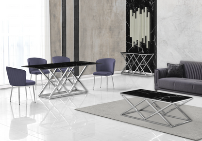 Salle à manger complète marbre noir et argent | Vexta