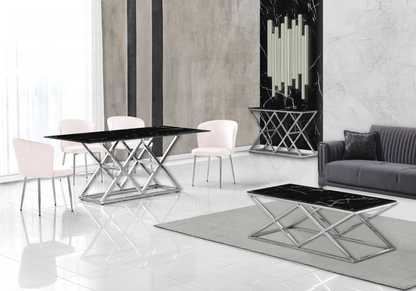 Salle à manger complète marbre noir et argent | Vexta