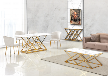 Table basse effet marbre blanc et pied doré | Vexta