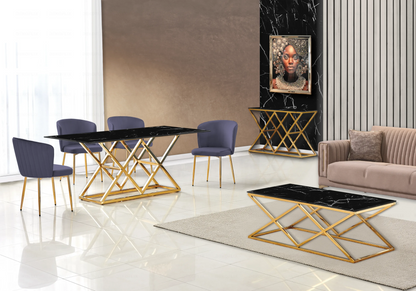 Salle à manger complète marbre noir et doré | Vexta