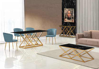 Salle à manger complète marbre noir et doré | Vexta