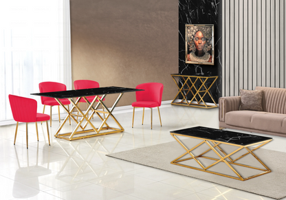 Salle à manger complète marbre noir et doré | Vexta