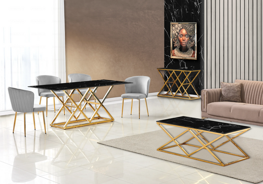 Salle à manger complète marbre noir et doré | Vexta