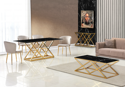Salle à manger complète marbre noir et doré | Vexta