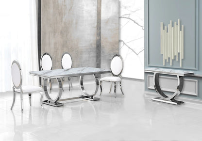 Table marbre blanc et 4 chaises médaillon argent | Zyra