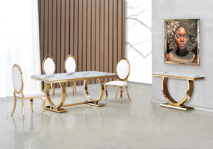 Salle à manger complète marbre blanc et doré | Zyra