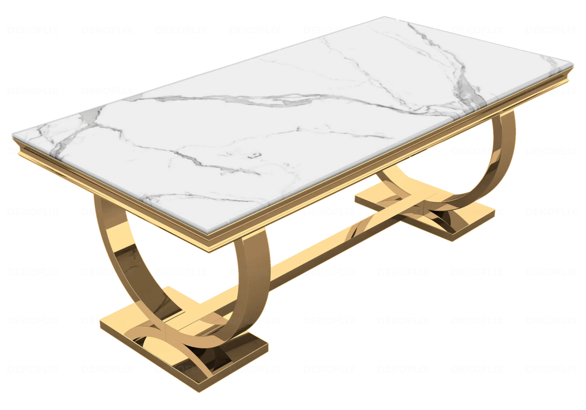 Table marbre blanc et 4 chaises médaillon doré | Zyra
