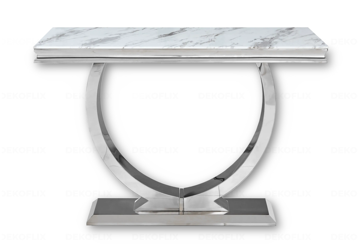 Salle à manger complète marbre blanc et argent | Zyra