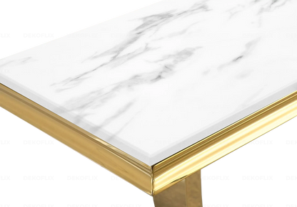 Salle à manger complète marbre blanc et doré | Zyra