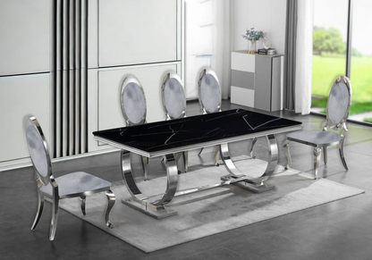 Salle à manger complète marbre noir et argent | Zyra