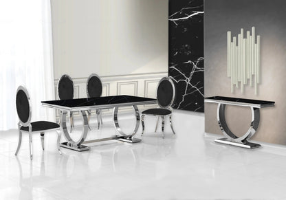 Table marbre noir et 4 chaises médaillon argent | Zyra