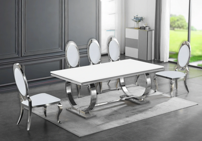 Salle à manger complète verre blanc et argent | Zyra
