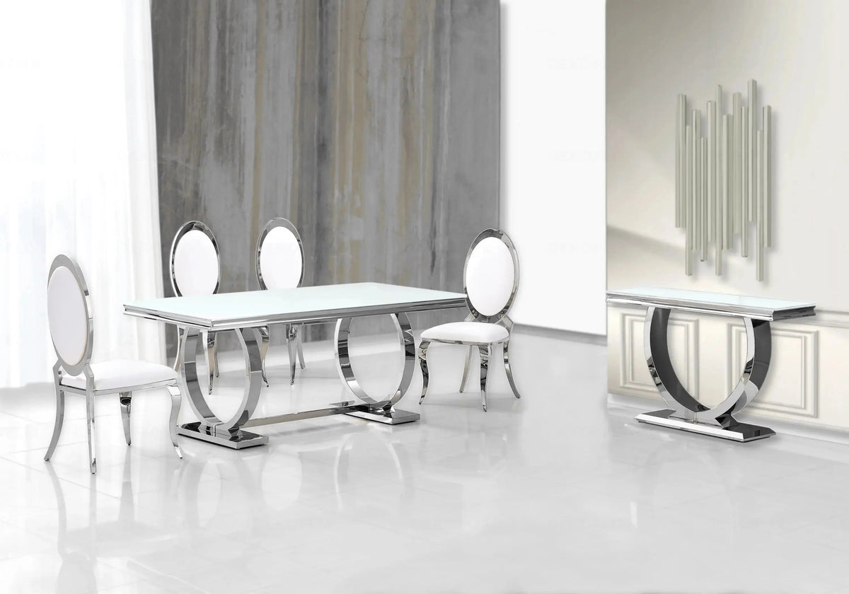 Salle à manger complète verre blanc et argent | Zyra