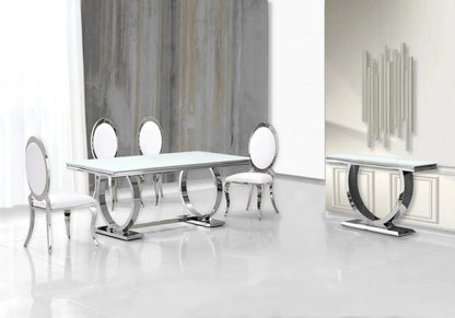 Salle à manger complète verre blanc et argent | Zyra