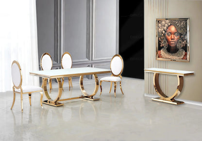 Salle à manger complète verre blanc et doré | Zyra