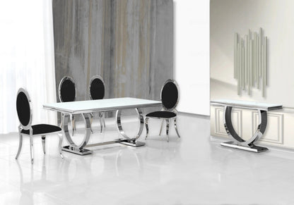 Salle à manger complète verre blanc et argent | Zyra
