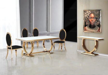 Salle à manger complète verre blanc et doré | Zyra