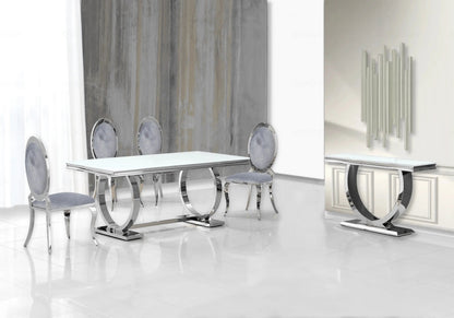 Salle à manger complète verre blanc et argent | Zyra