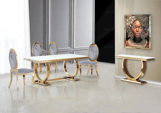 Salle à manger complète verre blanc et doré | Zyra