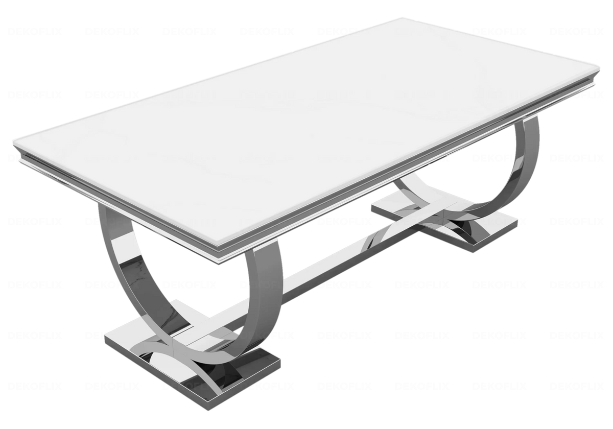 Table verre blanc et 4 chaises médaillon argent | Zyra