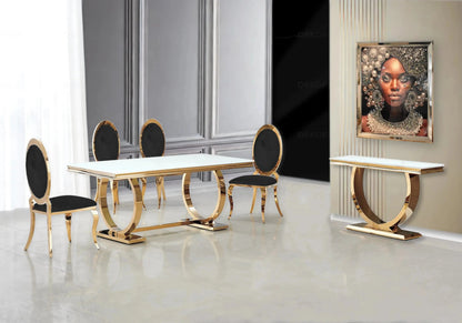 Salle à manger complète verre blanc et doré | Zyra